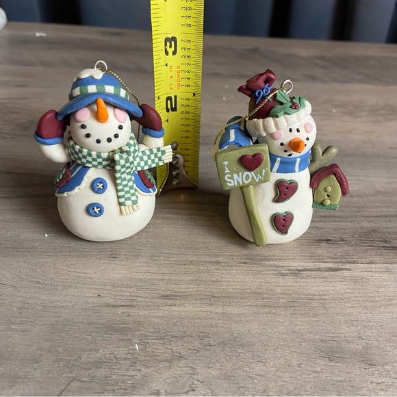 Vintage Polymer Clay Folk Art Style Snowman And Snow Women Ornament 3 “ - Picture 7 of 7